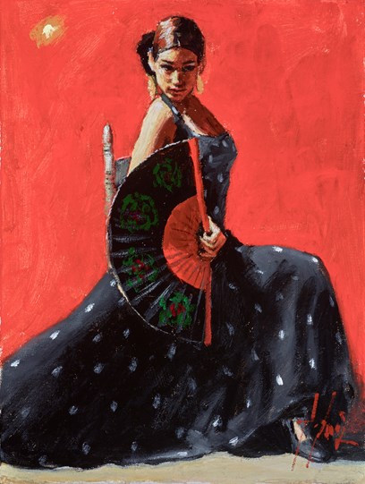 Study for Black Flower IV (Vertical) by Fabian Perez - Original Painting on Stretched Canvas
